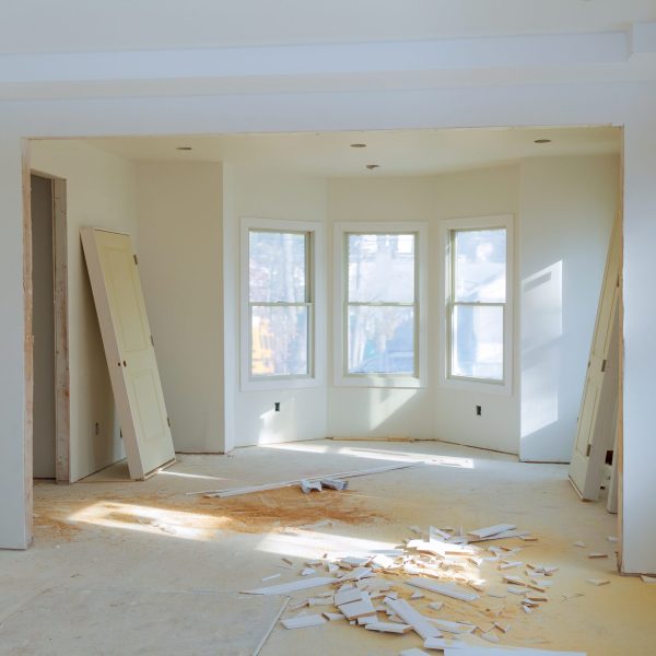 Interior construction of housing Construction building industry new home construction interior drywall tape. Building construction gypsum plaster walls