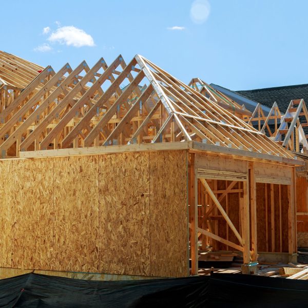 Wood framing on a new house under construction
